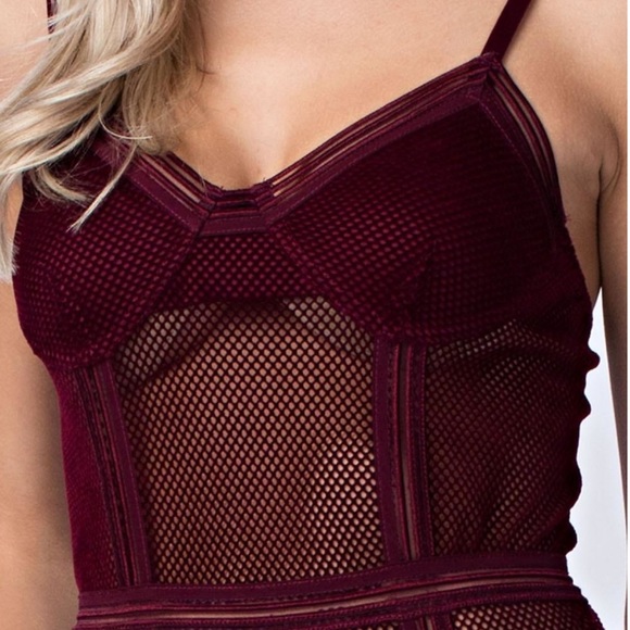 Maroon mesh body suit - Picture 1 of 4